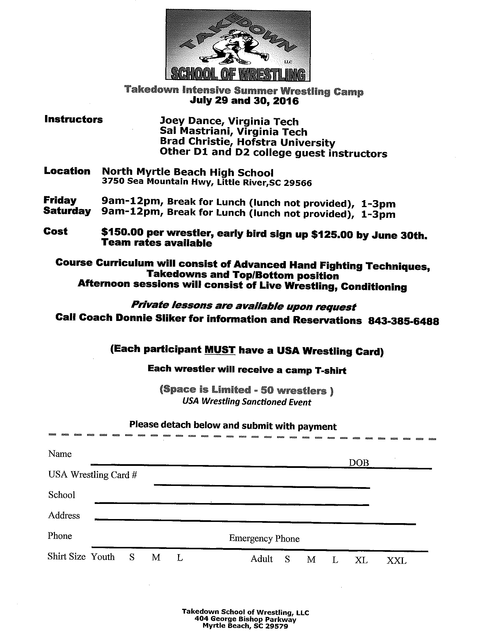 wrestling camps and clinics summer 2016 wrestling sign up flyer